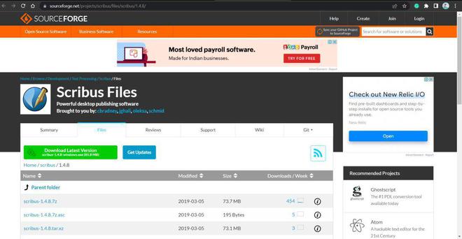 转到 sourceforge.net 下载 Scribus