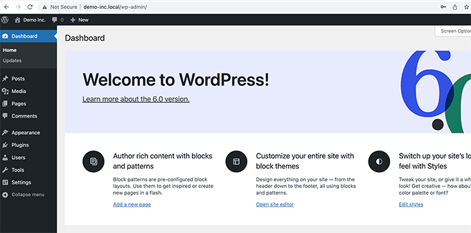 本地安装的 WordPress 仪表板 本地安装的 WordPress 仪表板